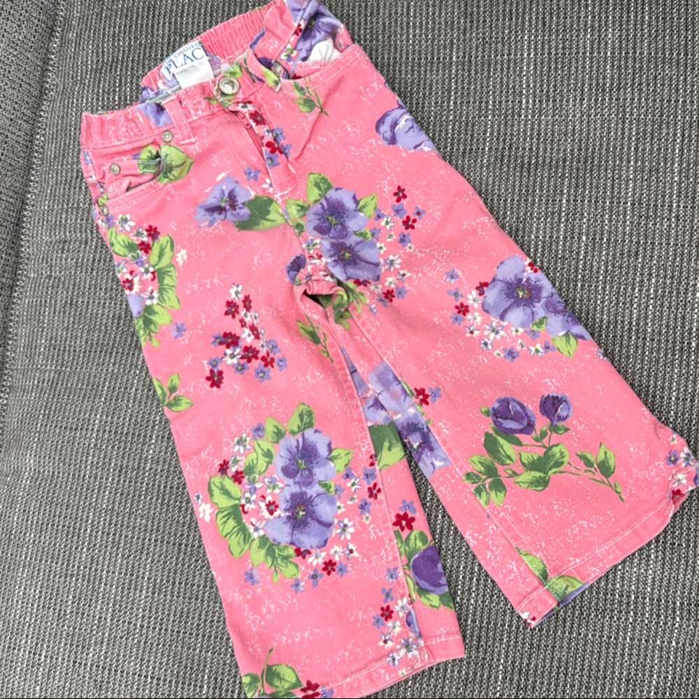 The Children's Place Pink and Purple Floral Jeans Vibrant and Comfortable